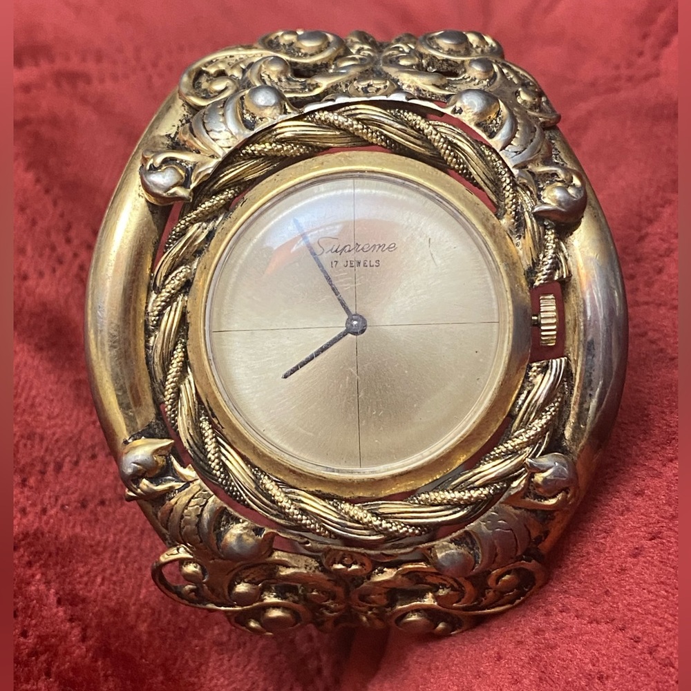 Supreme Illinois Watch 17 Jewels Gold Toned Cuff Wind-Up Wristwatch -Rare! Works View 2